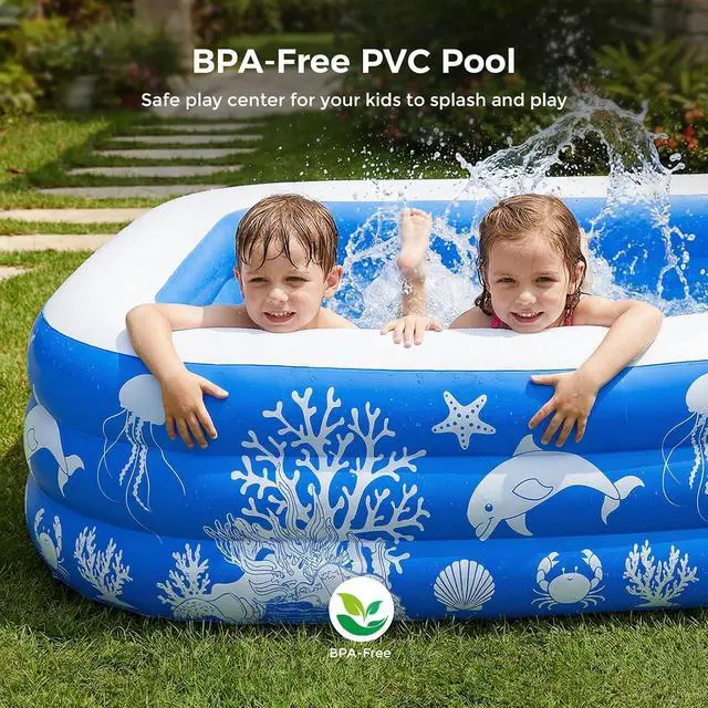 Alt view image 3 of 7 - Pool with Canopy, Family Size Swimming Pool Thickened Kiddie Pool for Kids Children Family Outdoor, 120'' x 68'' x 57''