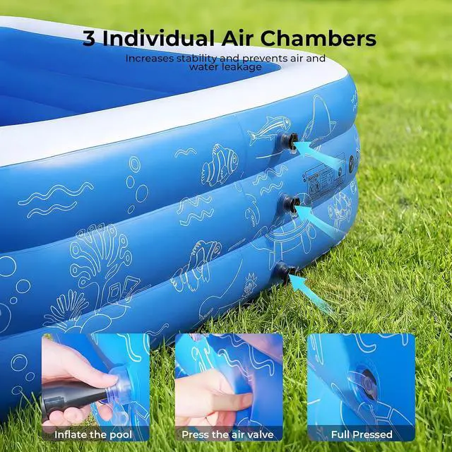 Alt view image 3 of 7 - Inflatable Pool with with Canopy, 120''x68''x57'' Oversized Thickened Family Swimming Pool for Kids and Adults, Outdoor, Garden, Blue