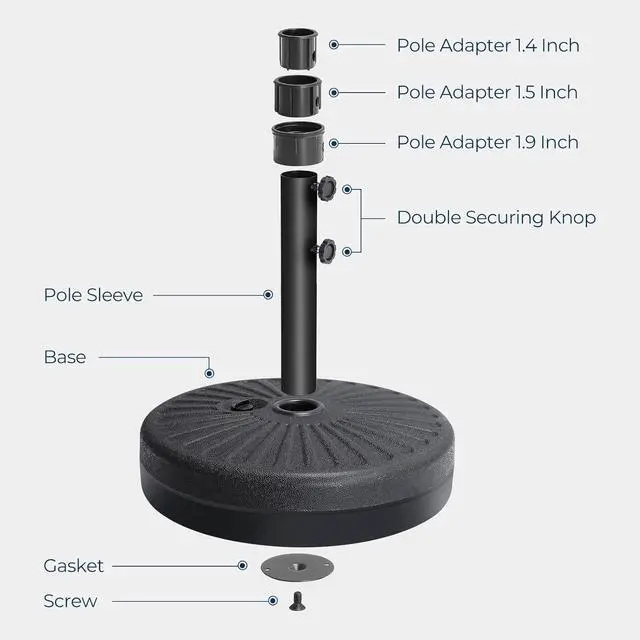 Alt view image 5 of 7 - 80lbs Patio Umbrella Base, Heavy Duty Base for Outdoor Market Umbrella, Fillable Weights with High-Density HDPE Material, Black