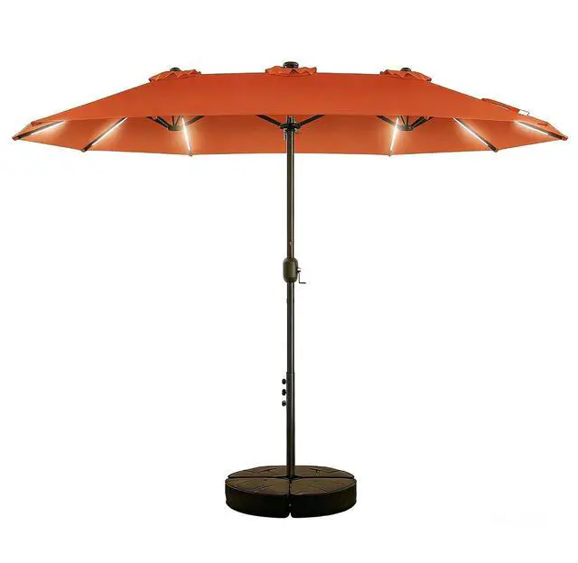 Main image of 15FT Double Sided Rectangular Patio Umbrella with LED Light Bars and Base, Large Outdoor Sun Umbrella with Crank Open and Close for Patio, Lawn, Garden, Backyard,Orange