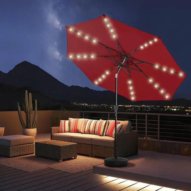 Main image of 7.5ft Solar Polyester 18 LED Lighted Patio Umbrella with Tilt Adjustment and UV-Resistant Fabric,for Garden,Deck,Backyard,Pool and Beach, Blue (HY11-7.5)