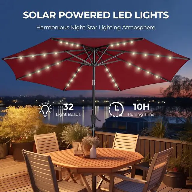 Alt view image 3 of 7 - 7.5ft Solar Polyester 18 LED Lighted Patio Umbrella with Tilt Adjustment and UV-Resistant Fabric,for Garden,Deck,Backyard,Pool and Beach, Blue (HY11-7.5)
