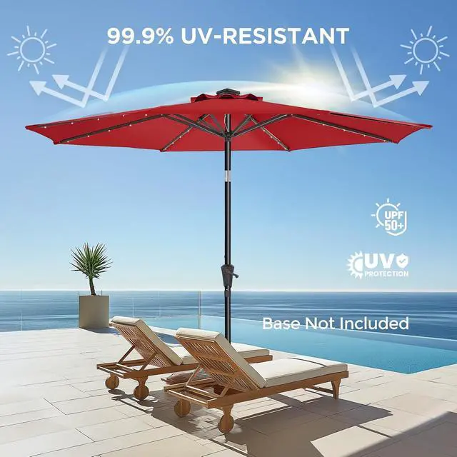 Alt view image 5 of 7 - 7.5ft Solar Polyester 18 LED Lighted Patio Umbrella with Tilt Adjustment and UV-Resistant Fabric,for Garden,Deck,Backyard,Pool and Beach, Blue (HY11-7.5)