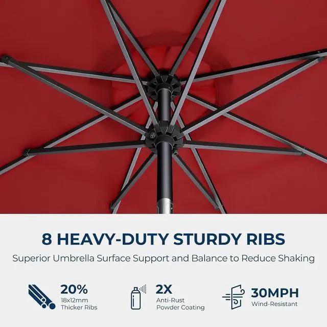 Alt view image 6 of 7 - 7.5ft Solar Polyester 18 LED Lighted Patio Umbrella with Tilt Adjustment and UV-Resistant Fabric,for Garden,Deck,Backyard,Pool and Beach, Blue (HY11-7.5)