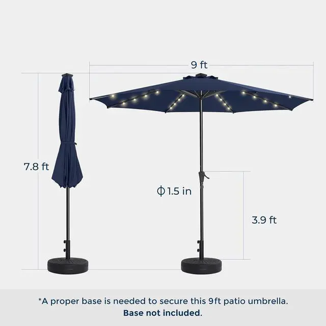 Alt view image 3 of 7 - 7.5ft Solar Polyester 18 LED Lighted Patio Umbrella with Tilt Adjustment and UV-Resistant Fabric,for Garden,Deck,Backyard,Pool and Beach, Navy (HY11-7.5)