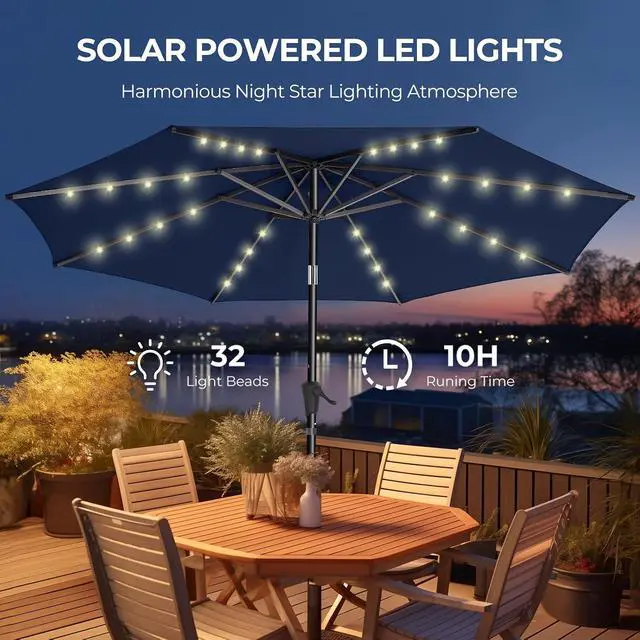 Alt view image 2 of 7 - 7.5ft Solar Polyester 18 LED Lighted Patio Umbrella with Tilt Adjustment and UV-Resistant Fabric,for Garden,Deck,Backyard,Pool and Beach, Navy (HY11-7.5)
