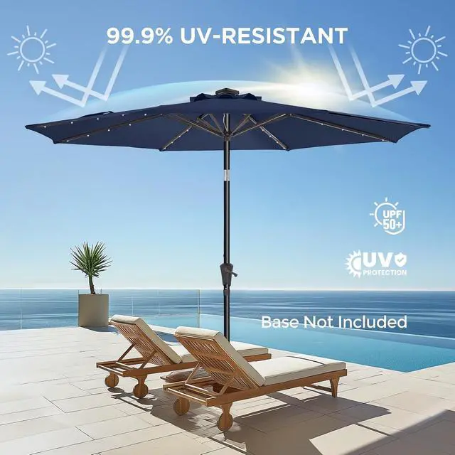 Alt view image 6 of 7 - 7.5ft Solar Polyester 18 LED Lighted Patio Umbrella with Tilt Adjustment and UV-Resistant Fabric,for Garden,Deck,Backyard,Pool and Beach, Navy (HY11-7.5)