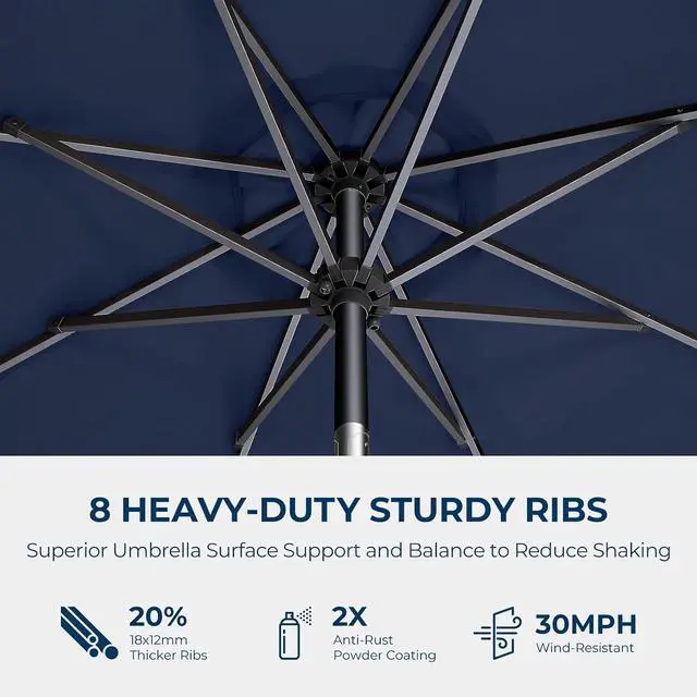 Alt view image 7 of 7 - 7.5ft Solar Polyester 18 LED Lighted Patio Umbrella with Tilt Adjustment and UV-Resistant Fabric,for Garden,Deck,Backyard,Pool and Beach, Navy (HY11-7.5)