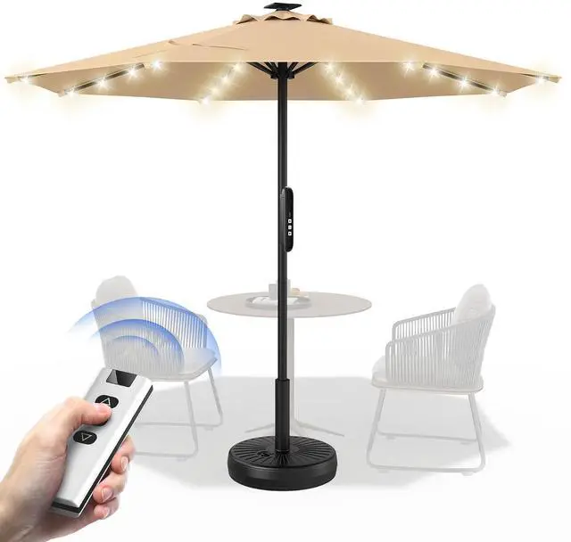 Main image of 9 FT Motorized Patio Umbrella with Remote, Outdoor Patio Umbrella with Solar Lights, Umbrella Outdoor Patio for Deck, Lawn Garden, Home, Outdoor Activities