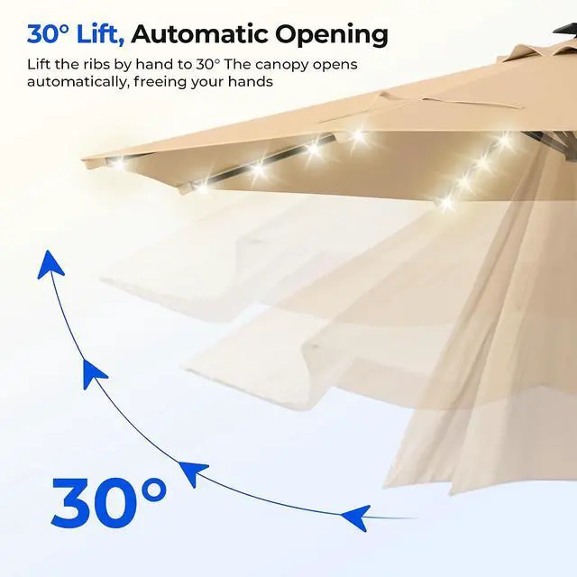 Alt view image 2 of 6 - 9 FT Motorized Patio Umbrella with Remote, Outdoor Patio Umbrella with Solar Lights, Umbrella Outdoor Patio for Deck, Lawn Garden, Home, Outdoor Activities