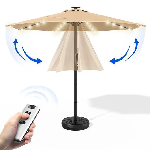 Alt view image 6 of 6 - 9 FT Motorized Patio Umbrella with Remote, Outdoor Patio Umbrella with Solar Lights, Umbrella Outdoor Patio for Deck, Lawn Garden, Home, Outdoor Activities