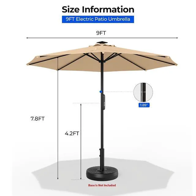 Alt view image 5 of 6 - 9 FT Motorized Patio Umbrella with Remote, Outdoor Patio Umbrella with Solar Lights, Umbrella Outdoor Patio for Deck, Lawn Garden, Home, Outdoor Activities