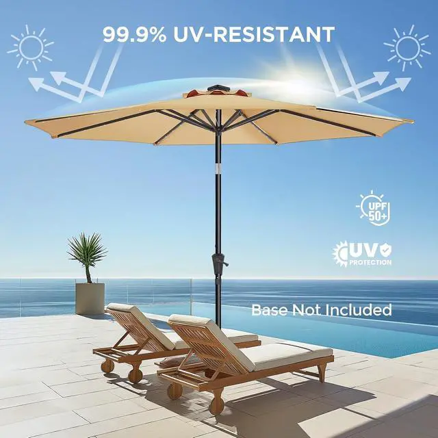 Alt view image 6 of 7 - 9ft Solar Polyester 18 LED Lighted Patio Umbrella with Tilt Adjustment and UV-Resistant Fabric,for Garden,Deck,Backyard,Pool and Beach, BeigeHY11L-7.5