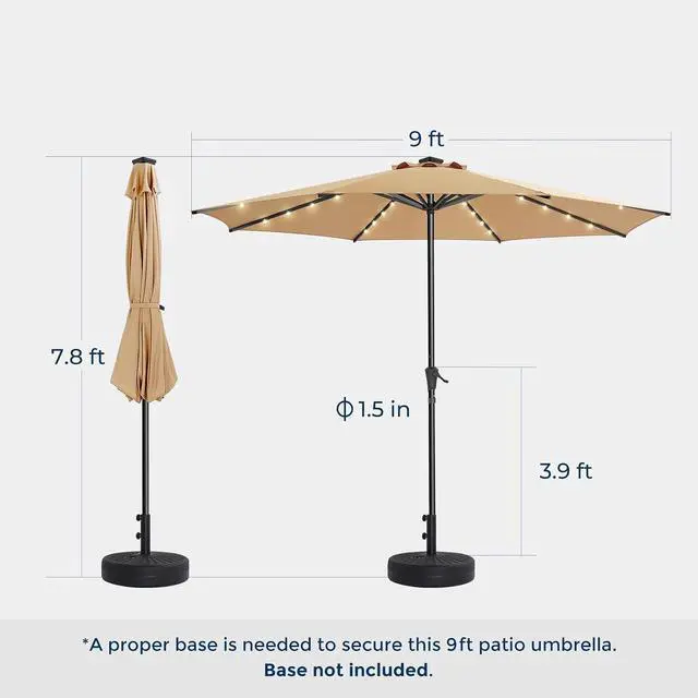Alt view image 5 of 7 - 9ft Solar Polyester 18 LED Lighted Patio Umbrella with Tilt Adjustment and UV-Resistant Fabric,for Garden,Deck,Backyard,Pool and Beach, BeigeHY11L-7.5