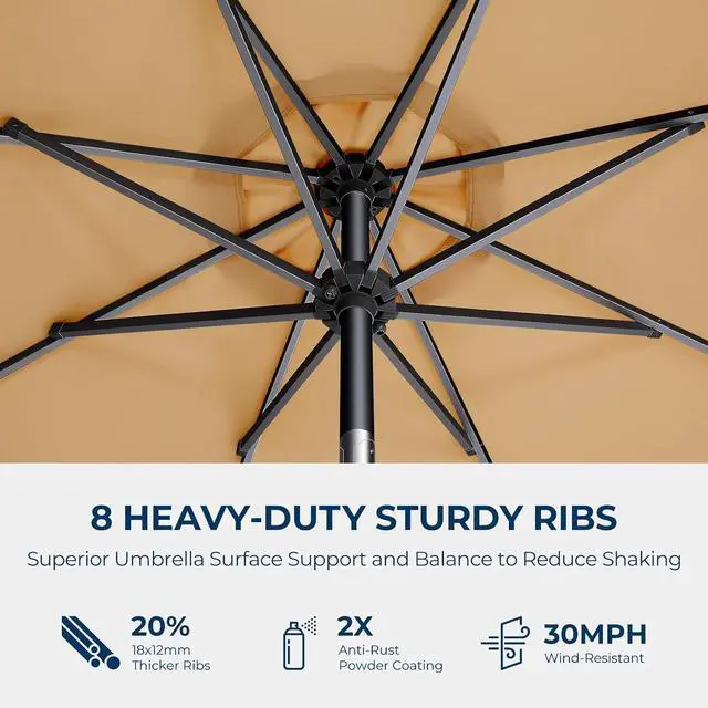 Alt view image 7 of 7 - 9ft Solar Polyester 18 LED Lighted Patio Umbrella with Tilt Adjustment and UV-Resistant Fabric,for Garden,Deck,Backyard,Pool and Beach, BeigeHY11L-7.5