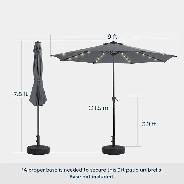 Alt view image 2 of 7 - 7.5ft Solar Polyester 18 LED Lighted Patio Umbrella with Tilt Adjustment and UV-Resistant Fabric,for Garden,Deck,Backyard,Pool and Beach, Gray (HY11-7.5)