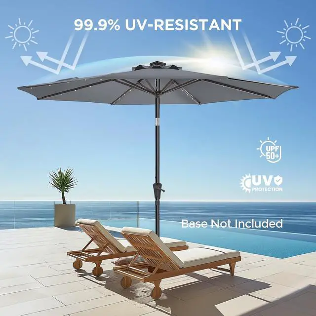 Alt view image 5 of 7 - 7.5ft Solar Polyester 18 LED Lighted Patio Umbrella with Tilt Adjustment and UV-Resistant Fabric,for Garden,Deck,Backyard,Pool and Beach, Gray (HY11-7.5)