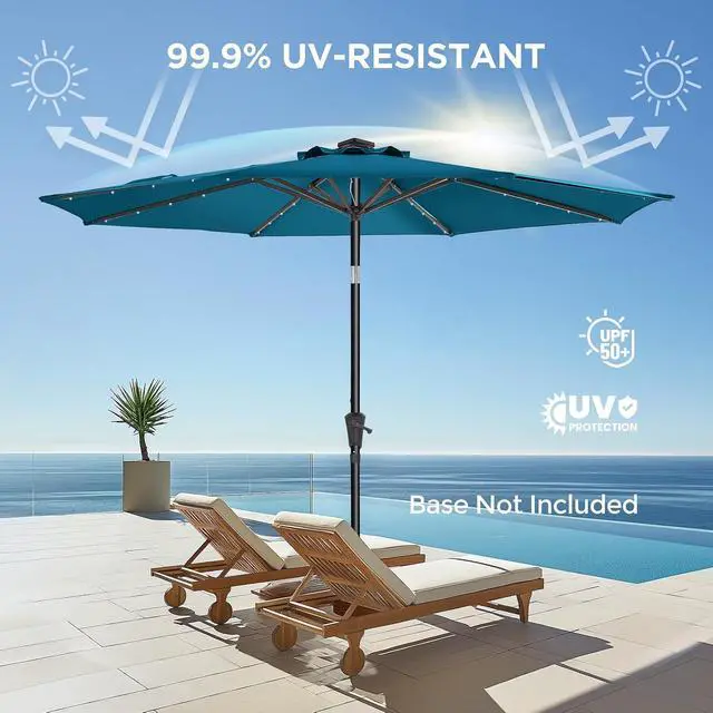 Alt view image 6 of 7 - 9ft Solar Polyester 18 LED Lighted Patio Umbrella with Tilt Adjustment and UV-Resistant Fabric,for Garden,Deck,Backyard,Pool and Beach, Blue (HY11-7.5)