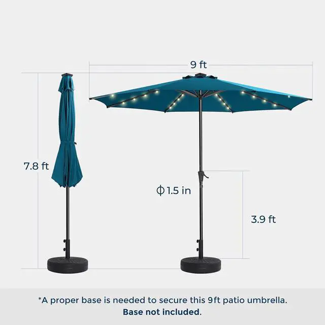 Alt view image 2 of 7 - 9ft Solar Polyester 18 LED Lighted Patio Umbrella with Tilt Adjustment and UV-Resistant Fabric,for Garden,Deck,Backyard,Pool and Beach, Blue (HY11-7.5)