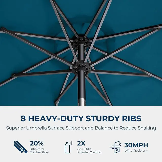 Alt view image 7 of 7 - 9ft Solar Polyester 18 LED Lighted Patio Umbrella with Tilt Adjustment and UV-Resistant Fabric,for Garden,Deck,Backyard,Pool and Beach, Blue (HY11-7.5)