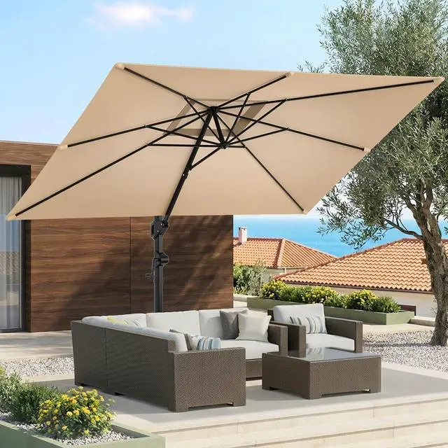 Main image of 9x12 FT Cantilever Patio Umbrella with Base- Large Offset Heavy-Duty Aluminum Umbrella with 360° Rotation, 6 Tilts, Outdoor Umbrella for Pool Deck, Square, Beige