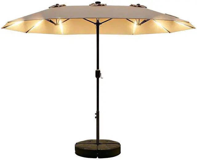 Main image of 15FT Double Sided Rectangular Patio Umbrella with LED Light Bars and Base, Large Outdoor Sun Umbrella with Crank Open and Close for Patio, Lawn, Garden, Backyard,Beige