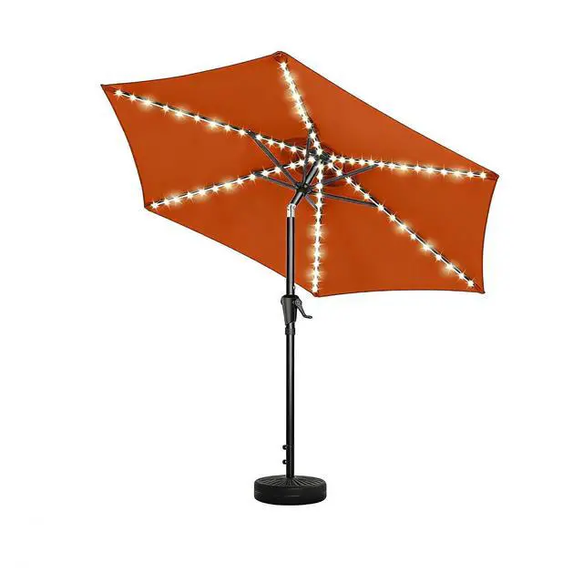 Main image of 9ft Solar Patio Umbrella with Colorful LED Lights, 45° Tilt Adjustment Outdoor Umbrella for Garden, Backyard, Pool, Orange (Base not included)
