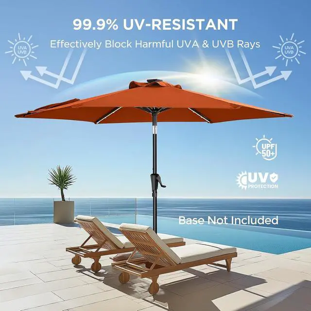 Alt view image 3 of 7 - 9ft Solar Patio Umbrella with Colorful LED Lights, 45° Tilt Adjustment Outdoor Umbrella for Garden, Backyard, Pool, Orange (Base not included)