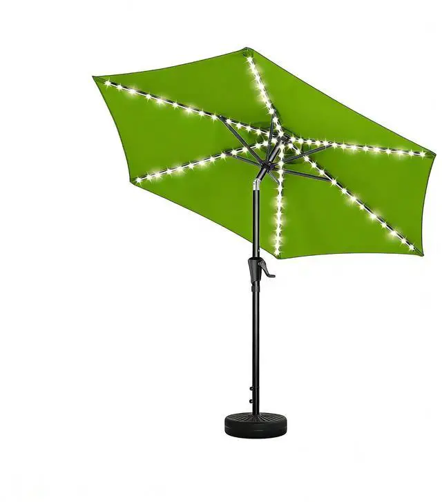 Main image of 9ft Solar Patio Umbrella with Colorful LED Lights, 45° Tilt Adjustment Outdoor Umbrella for Garden, Backyard, Pool, Green (Base not included)
