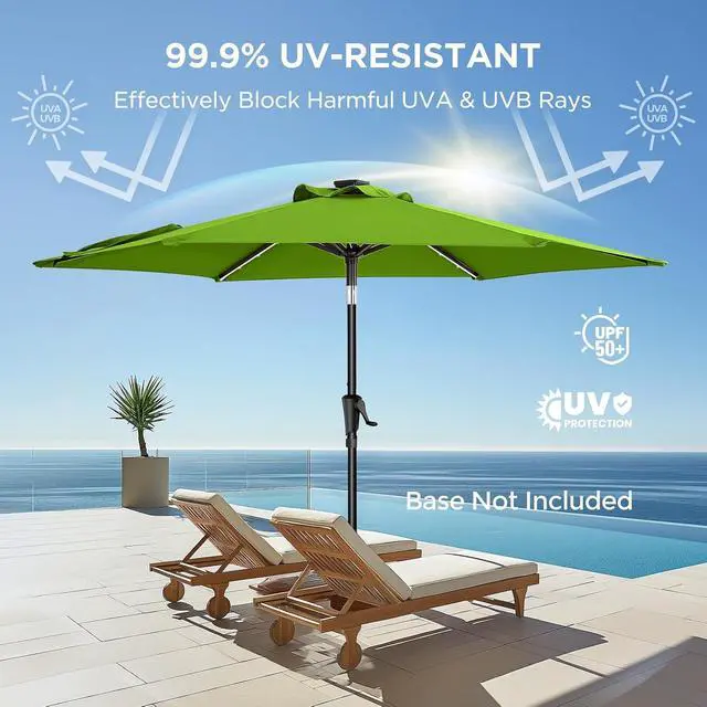 Alt view image 3 of 7 - 9ft Solar Patio Umbrella with Colorful LED Lights, 45° Tilt Adjustment Outdoor Umbrella for Garden, Backyard, Pool, Green (Base not included)