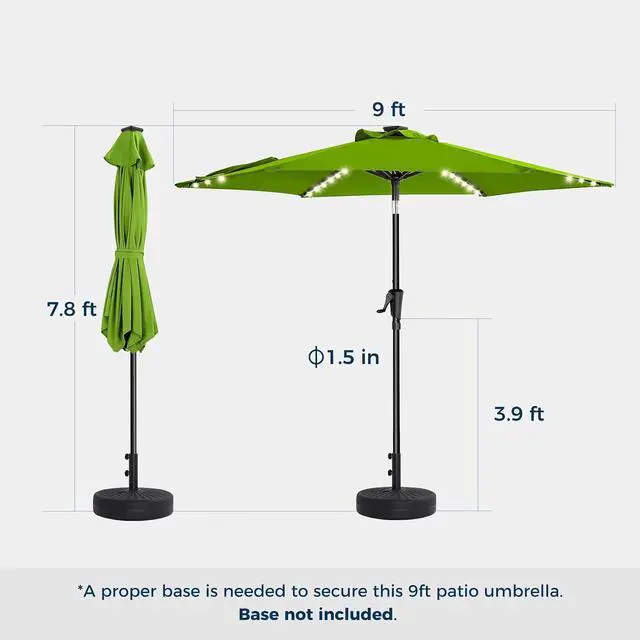 Alt view image 6 of 7 - 9ft Solar Patio Umbrella with Colorful LED Lights, 45° Tilt Adjustment Outdoor Umbrella for Garden, Backyard, Pool, Green (Base not included)