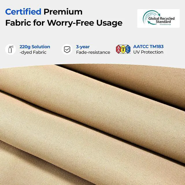 Alt view image 6 of 7 - 10FT Offset Patio Umbrella with Solar Lights, Outdoor Patio Umbrella with Base Included, Market Hanging Umbrellas for Pool, Deck, Garden, Patio (Beige)