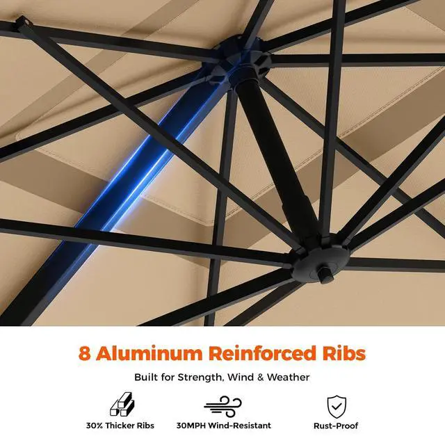 Alt view image 2 of 6 - 9x12 FT Cantilever Patio Umbrella with Base- Large Offset Heavy-Duty Aluminum Umbrella with 360° Rotation, 6 Tilts, Outdoor Umbrella for Pool Deck, Square, Beige