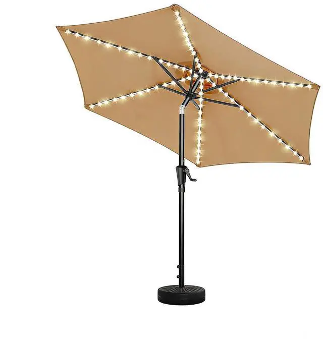Main image of 9ft Solar Patio Umbrella with Colorful LED Lights, 45° Tilt Adjustment Outdoor Umbrella for Garden, Backyard, Pool, Beige (Base not included)