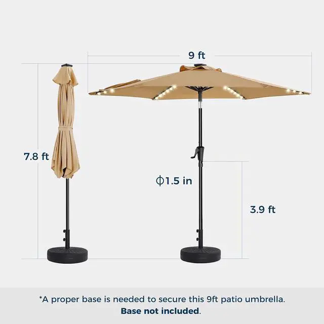 Alt view image 5 of 7 - 9ft Solar Patio Umbrella with Colorful LED Lights, 45° Tilt Adjustment Outdoor Umbrella for Garden, Backyard, Pool, Beige (Base not included)