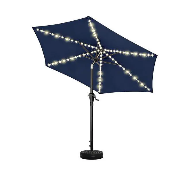 Main image of 9ft Solar Patio Umbrella with Colorful LED Lights, 45° Tilt Adjustment Outdoor Umbrella for Garden, Backyard, Pool, Blue (Base not included)