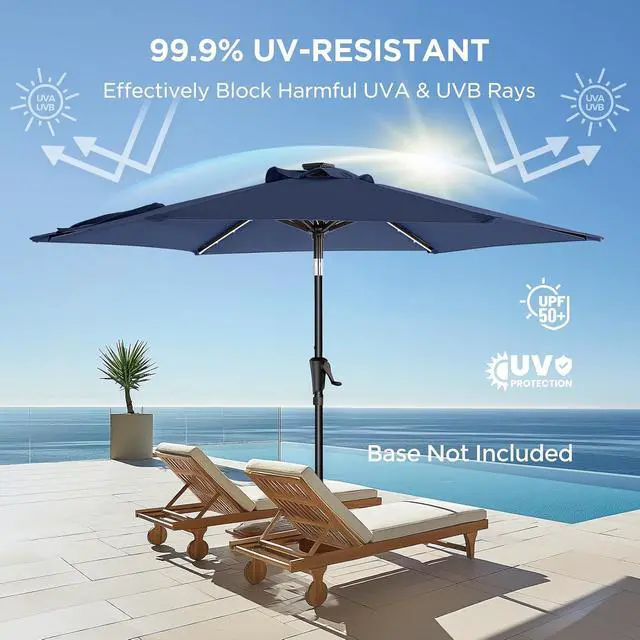 Alt view image 4 of 7 - 9ft Solar Patio Umbrella with Colorful LED Lights, 45° Tilt Adjustment Outdoor Umbrella for Garden, Backyard, Pool, Blue (Base not included)