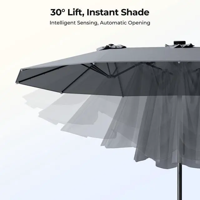 Alt view image 2 of 7 - 15ft Smart Electric Patio Umbrella, Large Double Sided Rectangular Outdoor Patio Umbrella with Light and Base for Lawn, Garden, Backyard,Gray