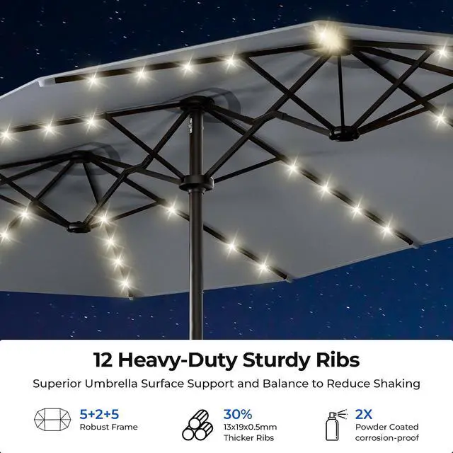 Alt view image 7 of 7 - 15ft Smart Electric Patio Umbrella, Large Double Sided Rectangular Outdoor Patio Umbrella with Light and Base for Lawn, Garden, Backyard,Gray