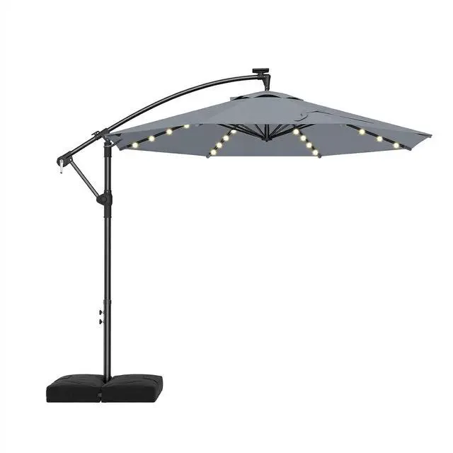 Main image of 10ft Cantilever Hanging Outdoor Umbrella (Includes Base), 360-Degree Rotation Patio Umbrella for Backyard, Deck, Poolside and Garden, Gray