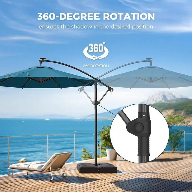 Alt view image 3 of 7 - 10ft Cantilever Hanging Outdoor Umbrella (Includes Base), 360-Degree Rotation Patio Umbrella for Backyard, Deck, Poolside and Garden, Blue