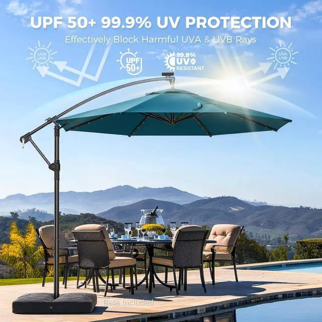 Alt view image 5 of 7 - 10ft Cantilever Hanging Outdoor Umbrella (Includes Base), 360-Degree Rotation Patio Umbrella for Backyard, Deck, Poolside and Garden, Blue