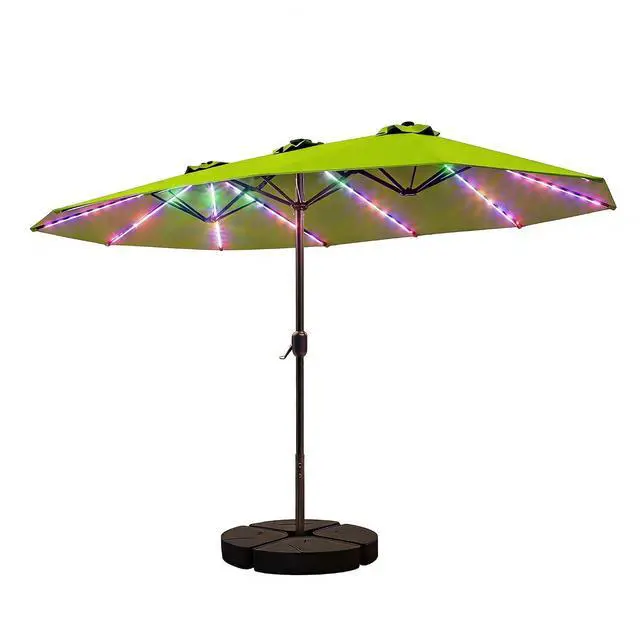 Main image of Patio Umbrella 48 LED Colorful Lights, 15ft Double Sided Outdoor Large Rectangular Patio Umbrella with Crank Handle, for Lawn Garden, Home, Outdoor Activities, Green(with Base)
