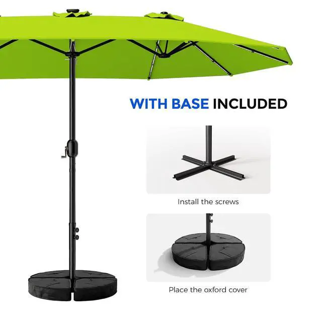 Alt view image 3 of 7 - Patio Umbrella 48 LED Colorful Lights, 15ft Double Sided Outdoor Large Rectangular Patio Umbrella with Crank Handle, for Lawn Garden, Home, Outdoor Activities, Green(with Base)