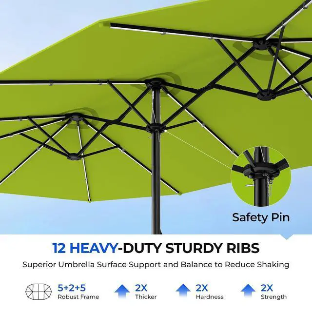 Alt view image 7 of 7 - Patio Umbrella 48 LED Colorful Lights, 15ft Double Sided Outdoor Large Rectangular Patio Umbrella with Crank Handle, for Lawn Garden, Home, Outdoor Activities, Green(with Base)