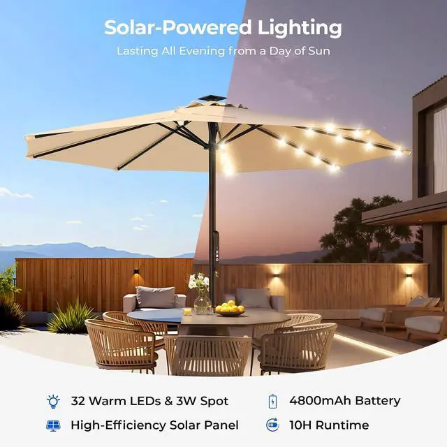 Alt view image 4 of 6 - 9 FT Motorized Patio Umbrella with Remote, Outdoor Patio Umbrella with Solar Lights, Umbrella Outdoor Patio for Deck, Lawn Garden, Home, Outdoor Activities