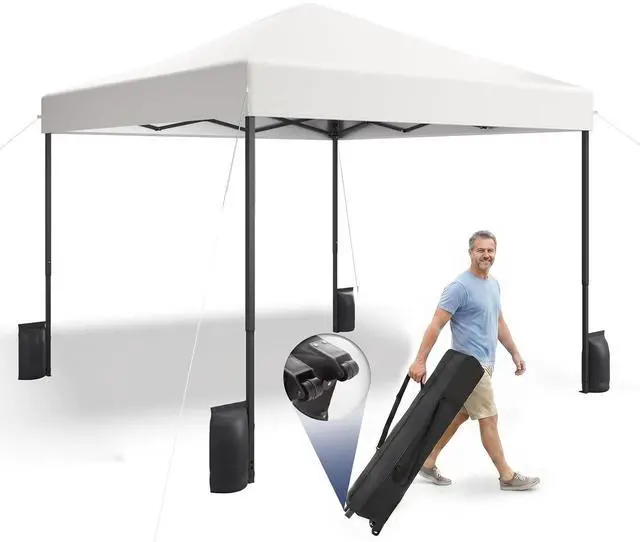 Main image of 10x10 Pop Up Canopy Tent with 99% UV Blocking, Easy Setup Outdoor Shelter for Patio, Garden, Beach, Includes Sandbags and Stakes, White
