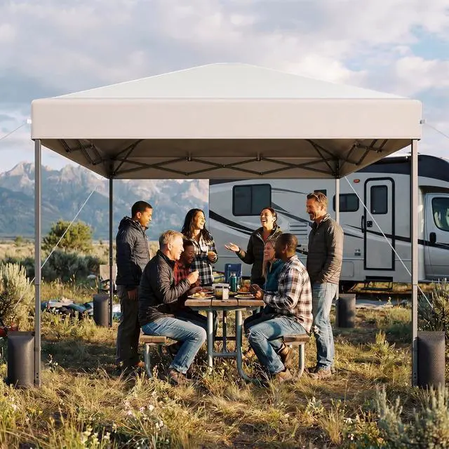 Alt view image 2 of 7 - 10x10 Pop Up Canopy Tent with 99% UV Blocking, Easy Setup Outdoor Shelter for Patio, Garden, Beach, Includes Sandbags and Stakes, White
