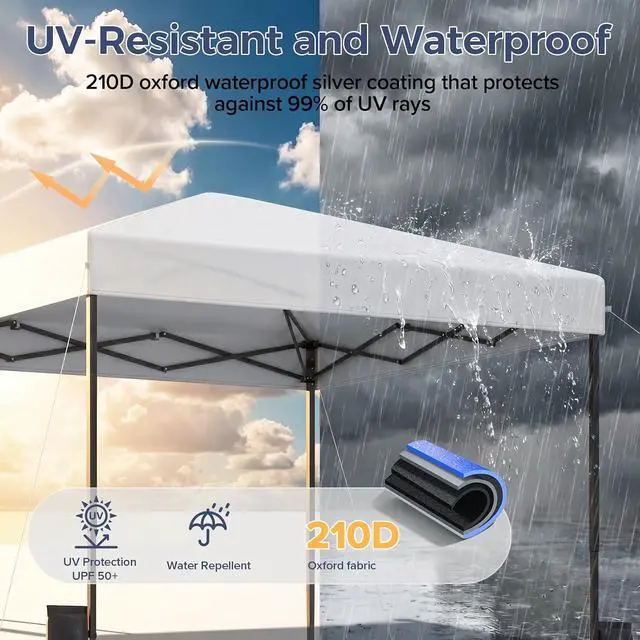 Alt view image 3 of 7 - 10x10 Pop Up Canopy Tent with 99% UV Blocking, Easy Setup Outdoor Shelter for Patio, Garden, Beach, Includes Sandbags and Stakes, White