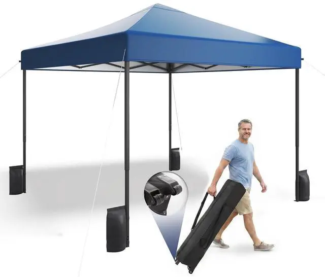 Main image of 10x10 Pop Up Canopy Tent with 99% UV Blocking, Easy Setup Outdoor Shelter for Patio, Garden, Beach, Includes Sandbags and Stakes, Navy